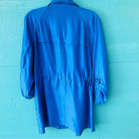 Chico's Jacket Cobalt Blue 100% Silk Flap Pockets Full Zip Lagenlook SIZE LARGE - Picture 6 of 7